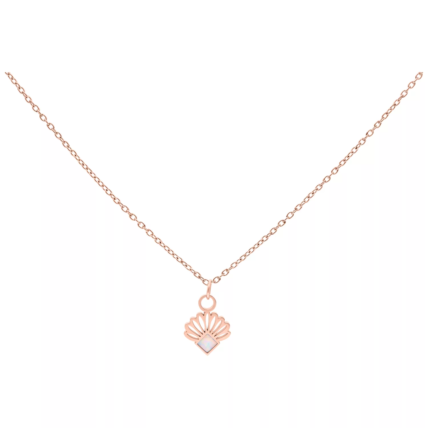 Collana con ciondolo in opale sintetico in oro rosa, lunga 50 cm