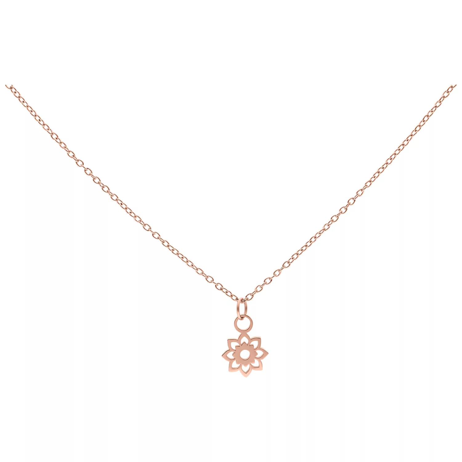 Collana in oro rosa con ciondolo a girasole su sfondo bianco