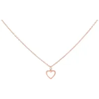 Collana in acciaio chirurgico oro rosa con piccolo ciondolo a cuore su sfondo bianco