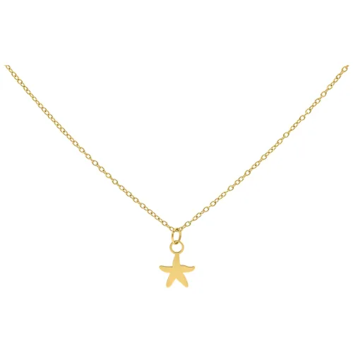 Collana dorata con piccolo ciondolo a forma di stella marina, sfondo studio