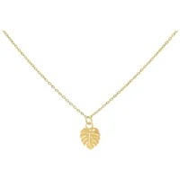 Collana Foglia di Monstera Dorata in acciaio chirurgico su sfondo bianco