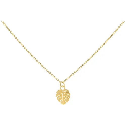 Collana Foglia di Monstera Dorata in acciaio chirurgico su sfondo bianco