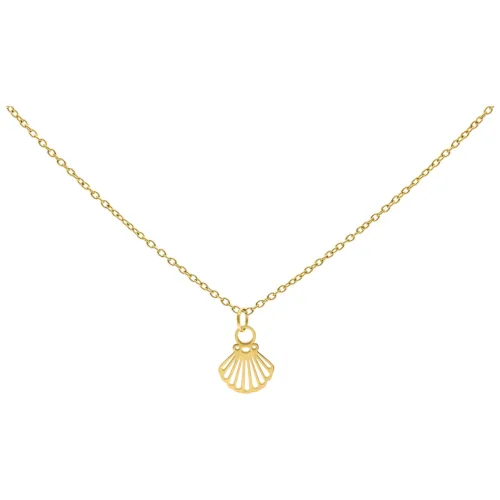 Collana d'oro con ciondolo a forma di conchiglia su sfondo bianco