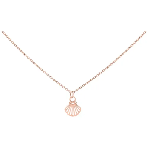 Collana in acciaio chirurgico con ciondolo a conchiglia in oro rosa su sfondo bianco