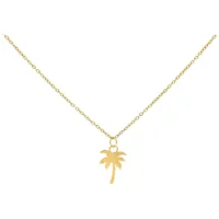 Collana dorata con ciondolo a forma di palma su sfondo bianco, lunga 50 cm