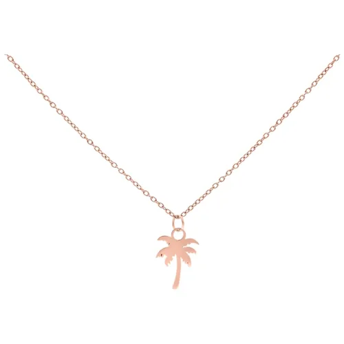 Collana in oro rosa con ciondolo a palma su sfondo bianco