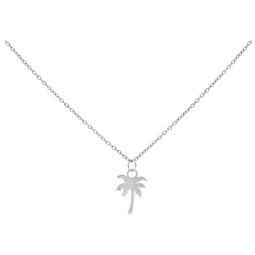 Collana in argento con ciondolo a palma su sfondo bianco