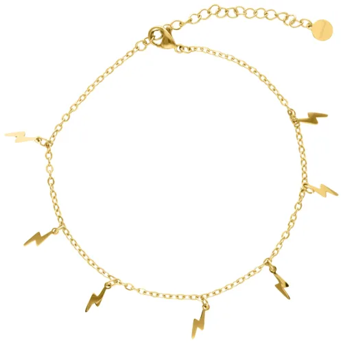 Cavigliera dorata con ciondoli a forma di fulmine su sfondo bianco