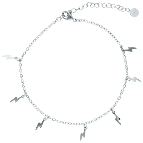 Cavigliera argentata con ciondoli a forma di fulmine su sfondo bianco