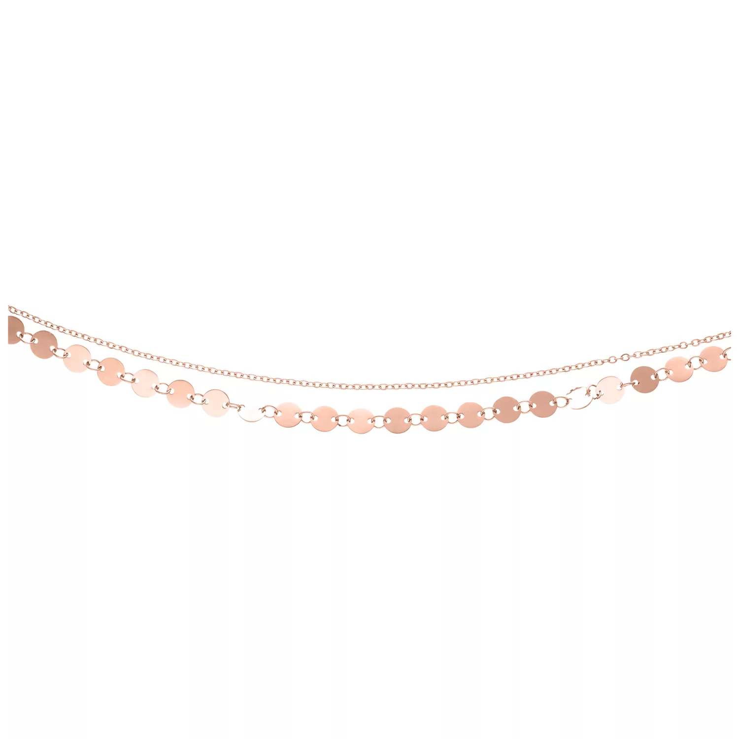 Cavigliera multistrato in oro rosa in acciaio chirurgico su sfondo bianco