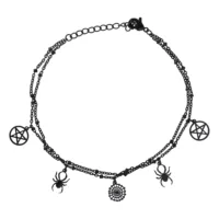 Cavigliera Nera Spider Pentagram Regolabile Cavigliera nera con ciondoli a forma di ragno e pentagramma su sfondo bianco