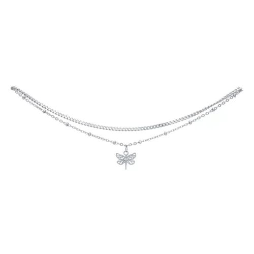 Cavigliera argento con ciondolo libellula su sfondo bianco