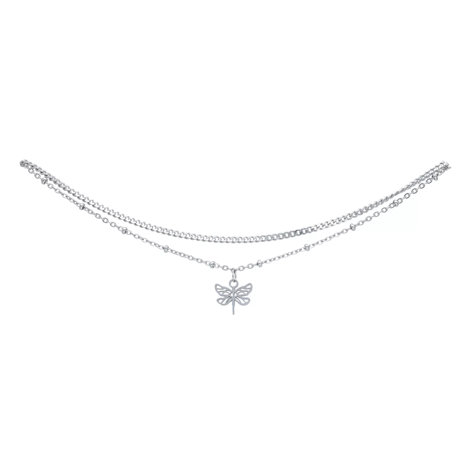 Cavigliera argento con ciondolo libellula su sfondo bianco