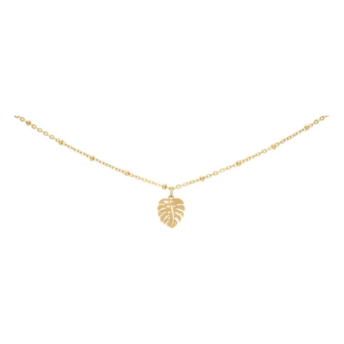 Cavigliera dorata con ciondolo Monstera su sfondo bianco