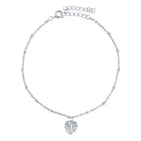 Cavigliera in argento filigranata con ciondolo Monstera su sfondo bianco