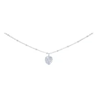 Cavigliera in argento con ciondolo Monstera su sfondo bianco