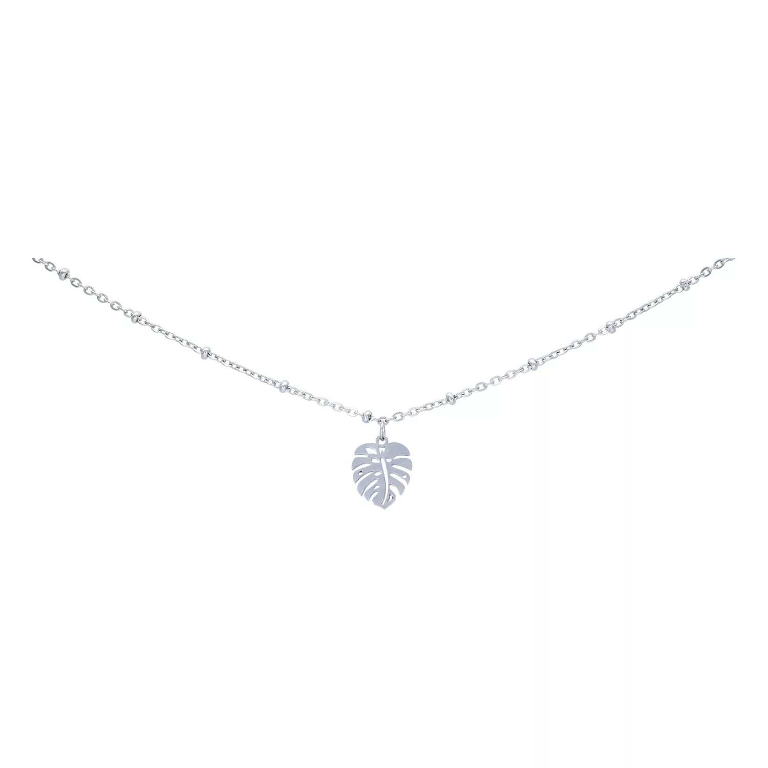 Cavigliera in argento con ciondolo Monstera su sfondo bianco