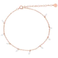 Cavigliera in oro rosa in acciaio chirurgico con perle bianche su sfondo bianco