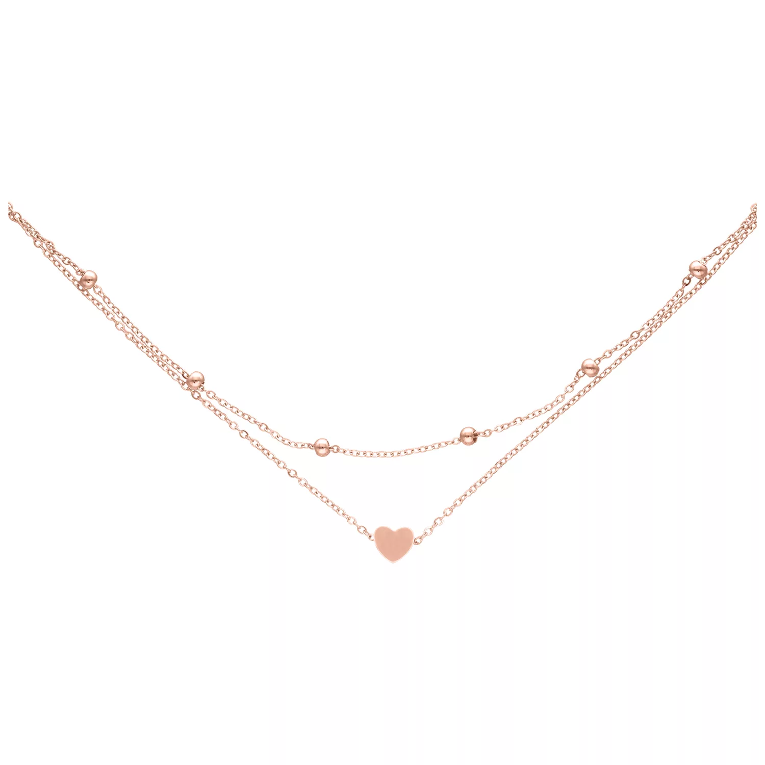 Cavigliera in oro rosa con ciondolo a cuore e lunghezza regolabile, su sfondo bianco