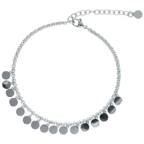 Cavigliera in argento con pendenti rotondi su sfondo bianco