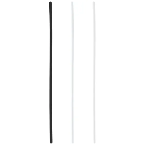 Tre barre piercing dritte in nero, bianco e trasparente su sfondo bianco