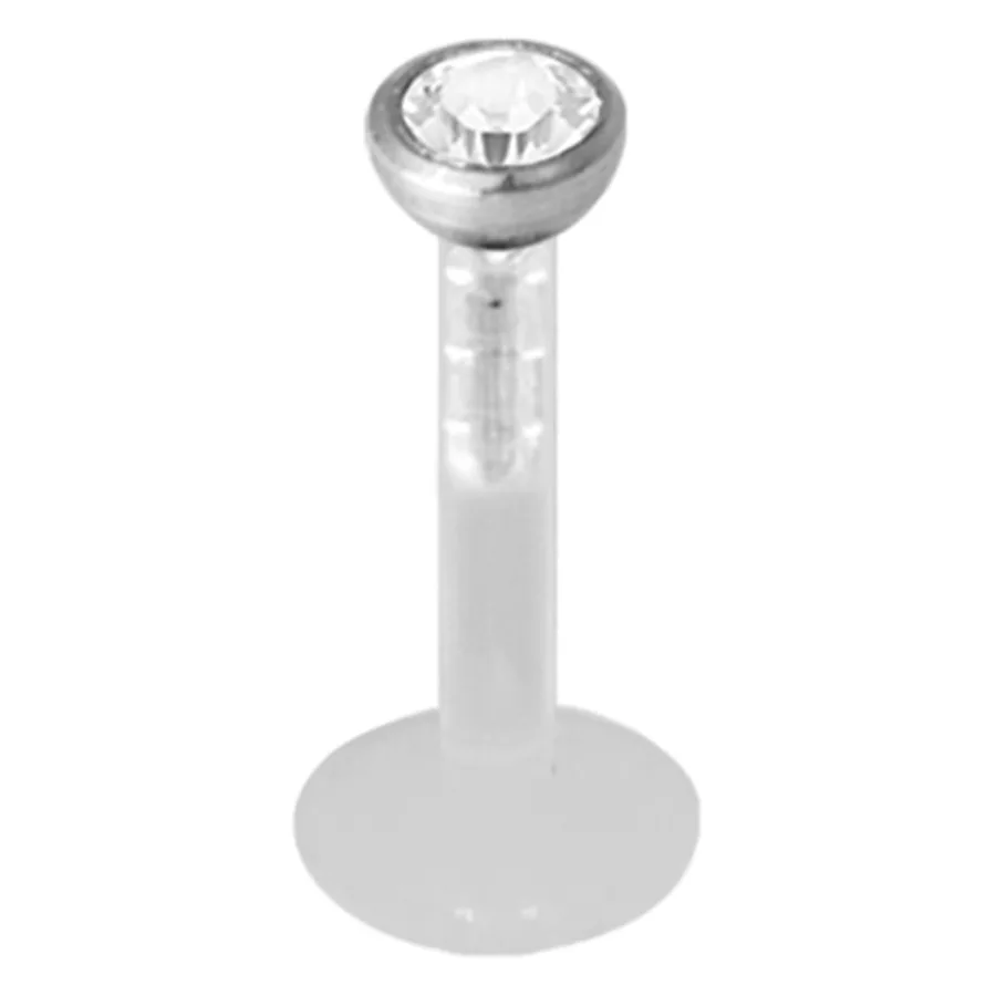Labret push-fit in argento con cristallo chiaro su sfondo bianco