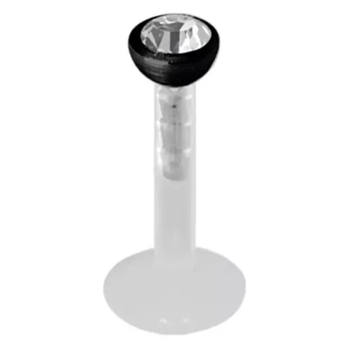 Labret push-fit nero con pietra cristallina su sfondo bianco