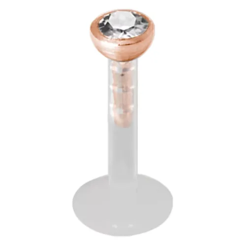 Micro Labret in oro rosa con cristallo chiaro, sfera da 3,0 mm su sfondo bianco