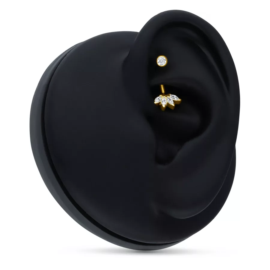 Microbananabell in oro 18K con cristallo Lily Microbananabell dorato con cristallo Lily in modello di orecchio nero