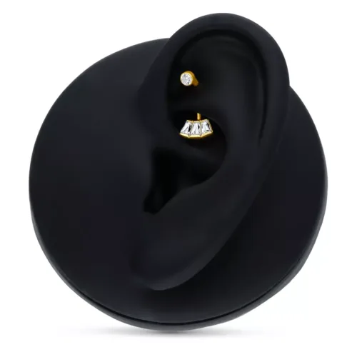 Microbananabell dorato con taglio baguette cristallino nel modello di orecchio nero