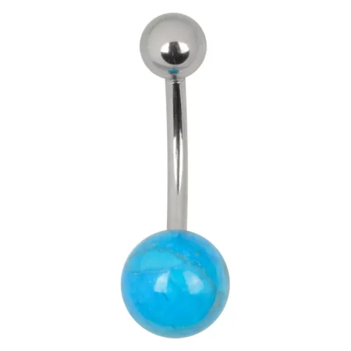Piercing Banana Bell argentato con grande sfera blu e piccola sfera argentata