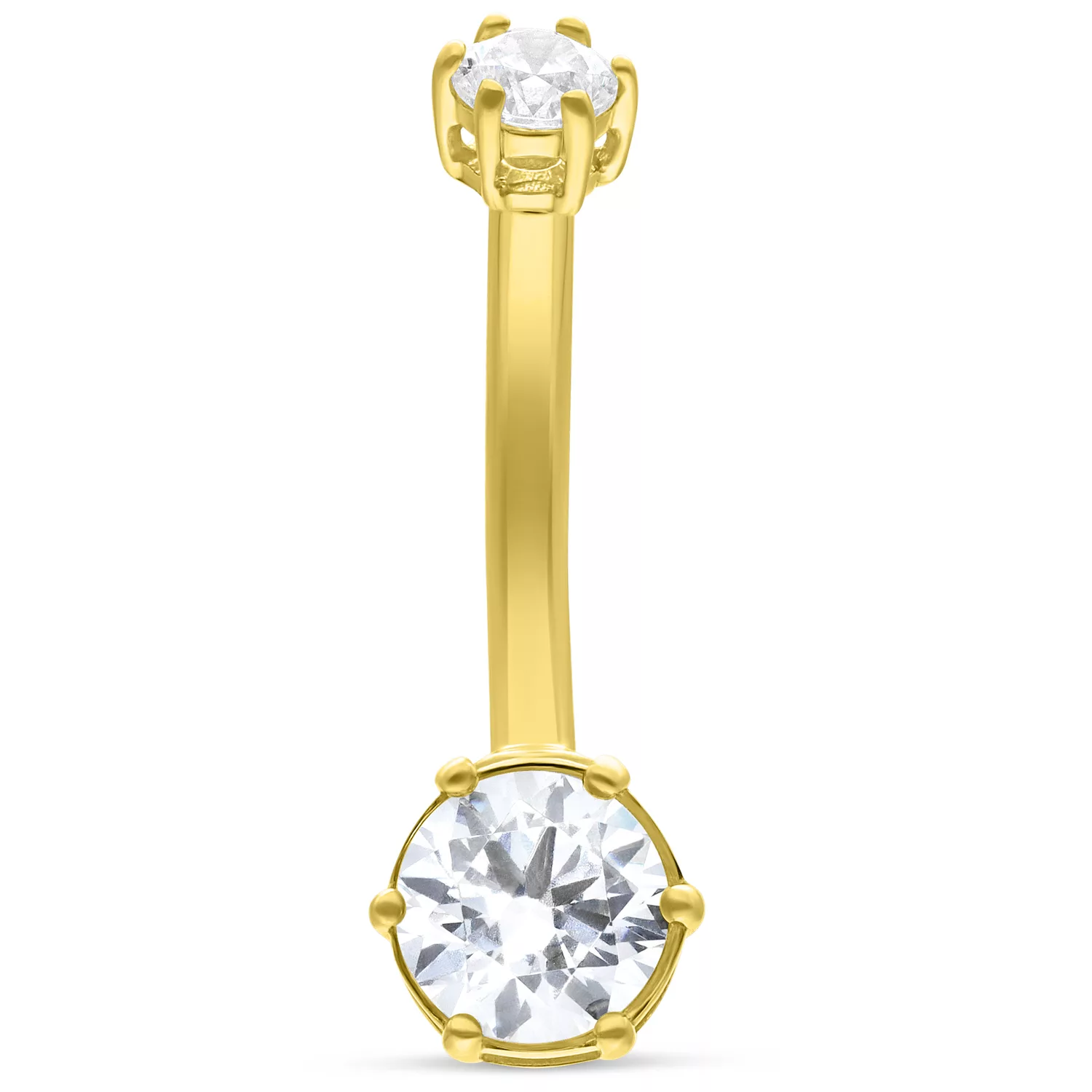 Bananabell in oro 18K con due cristalli chiari su sfondo bianco