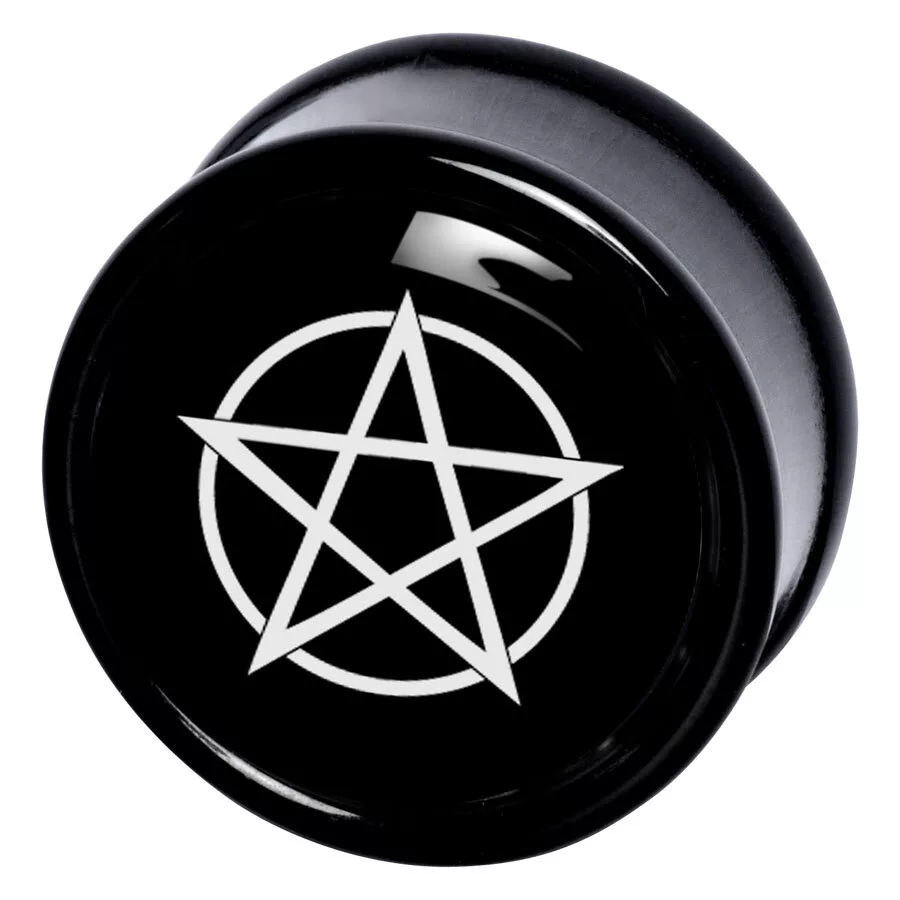 Plug nero con motivo pentagramma bianco, dimensione 8,0 mm