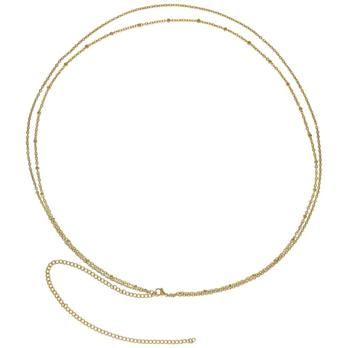 Doppie catene per il ventre in oro, in acciaio chirurgico su sfondo bianco