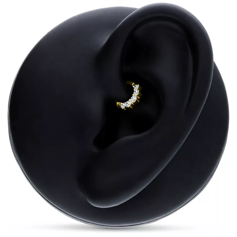 Clicker per setto in oro con cristalli chiari su modello di orecchio nero