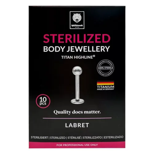 Micro Labret sterilizzato in titanio argento su sfondo nero