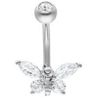 Banana barbell in argento con pietre cristalline a forma di ape su sfondo bianco