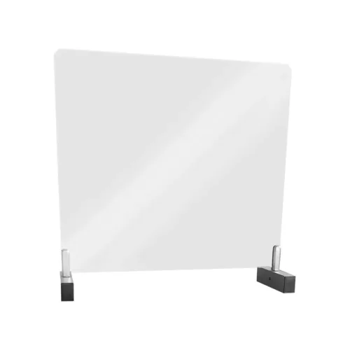 Parete protettiva chiara con supporti neri stabili su sfondo bianco