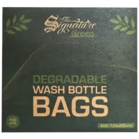 Confezione verde scuro dei sacchetti per bottiglie biodegradabili con scritta dorata