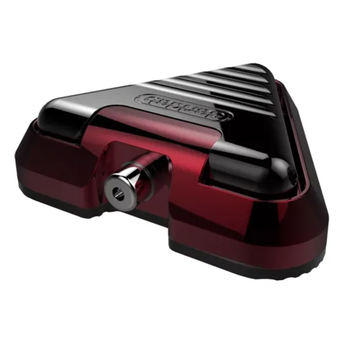 Delta Footswitch Ruby a forma triangolare, rosso-nero, su sfondo bianco