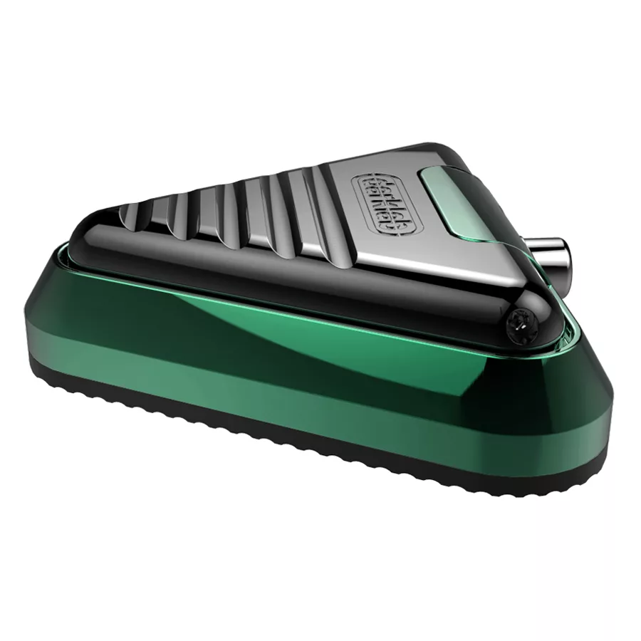 Delta Footswitch nero e verde in alluminio su sfondo bianco
