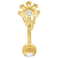 Micro Bananabell dorato con cristallo e dettagli a catena su sfondo bianco