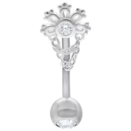 Micro Bananabell in argento con cristallo chiaro e decorazione a catena