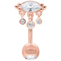 Bananabell in oro rosa con cristalli su sfondo bianco