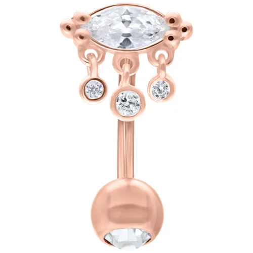 Bananabell in oro rosa con cristalli su sfondo bianco