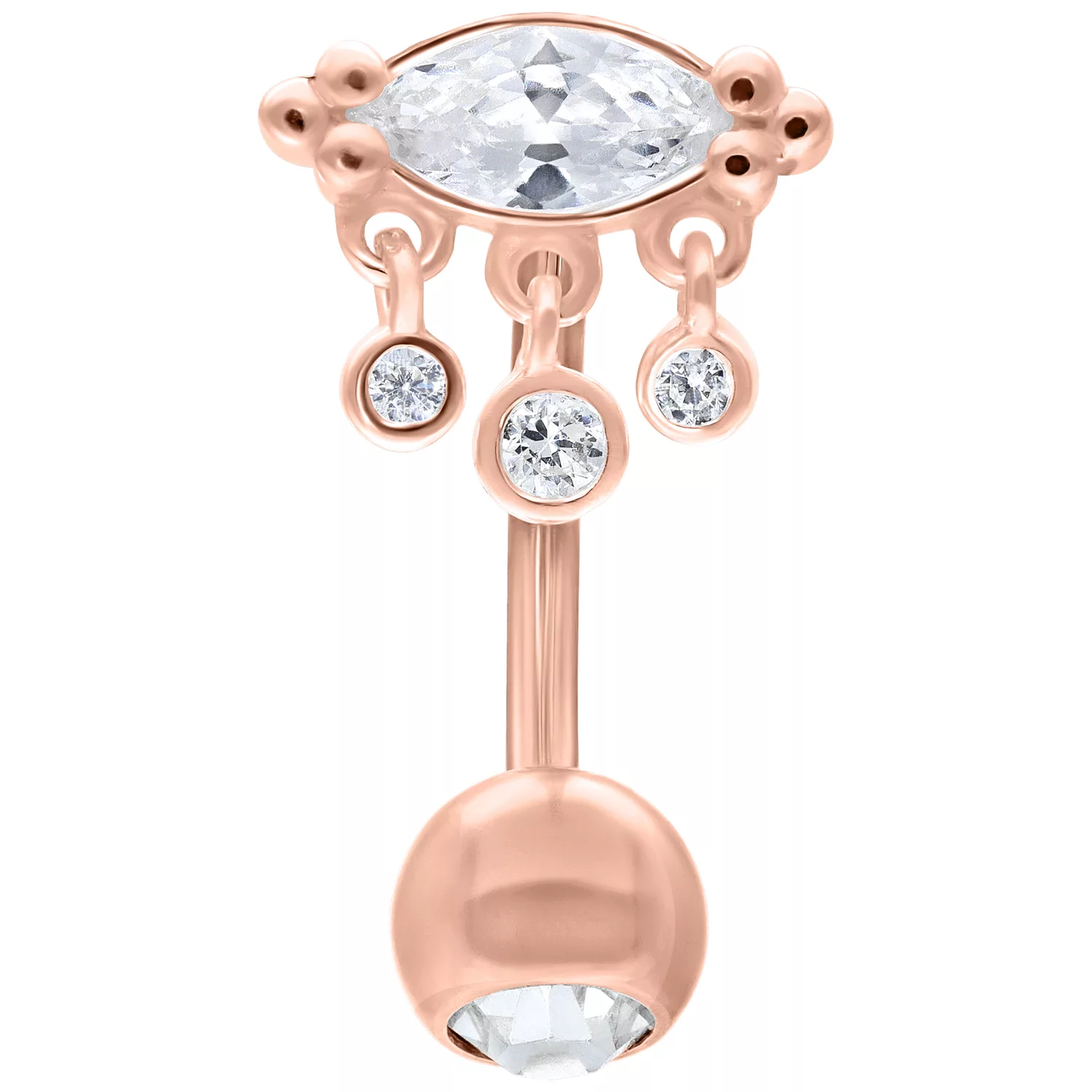 Bananabell in oro rosa con cristalli su sfondo bianco