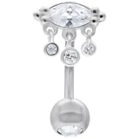 Bananabell in argento con cristalli chiari su sfondo bianco