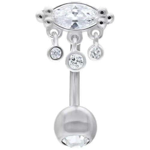 Bananabell in argento con cristalli chiari su sfondo bianco