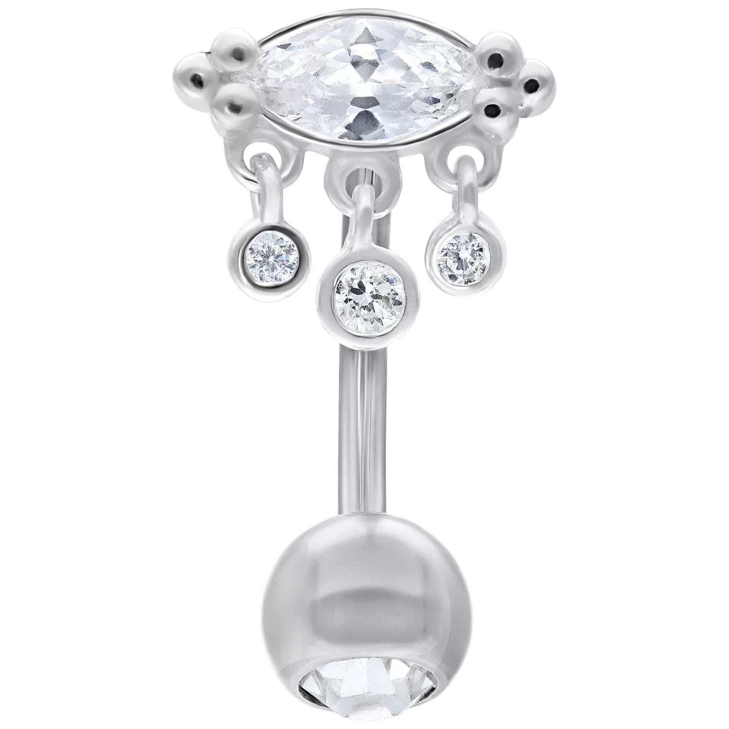 Bananabell in argento con cristalli chiari su sfondo bianco