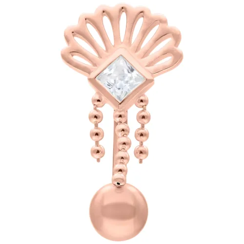 Micro Bananabell in oro rosa con cristallo e catene pendenti su sfondo bianco